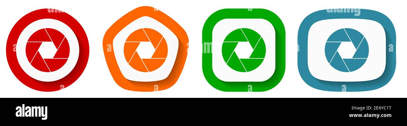 Photo shutter, camera, photography vector icon set, flat design buttons ...
