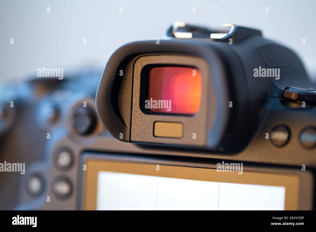 Part of a professional digital camera. Macro photo of a camera