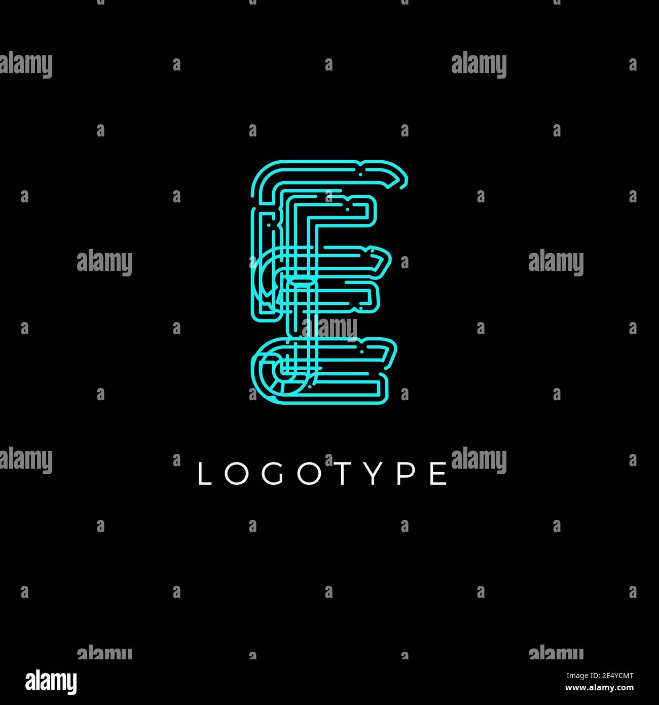 Cyber letter E for digital technology logo concept. Contour circuit style monogram for artificial intelligence product symbol, robotic system logo and Stock Vector