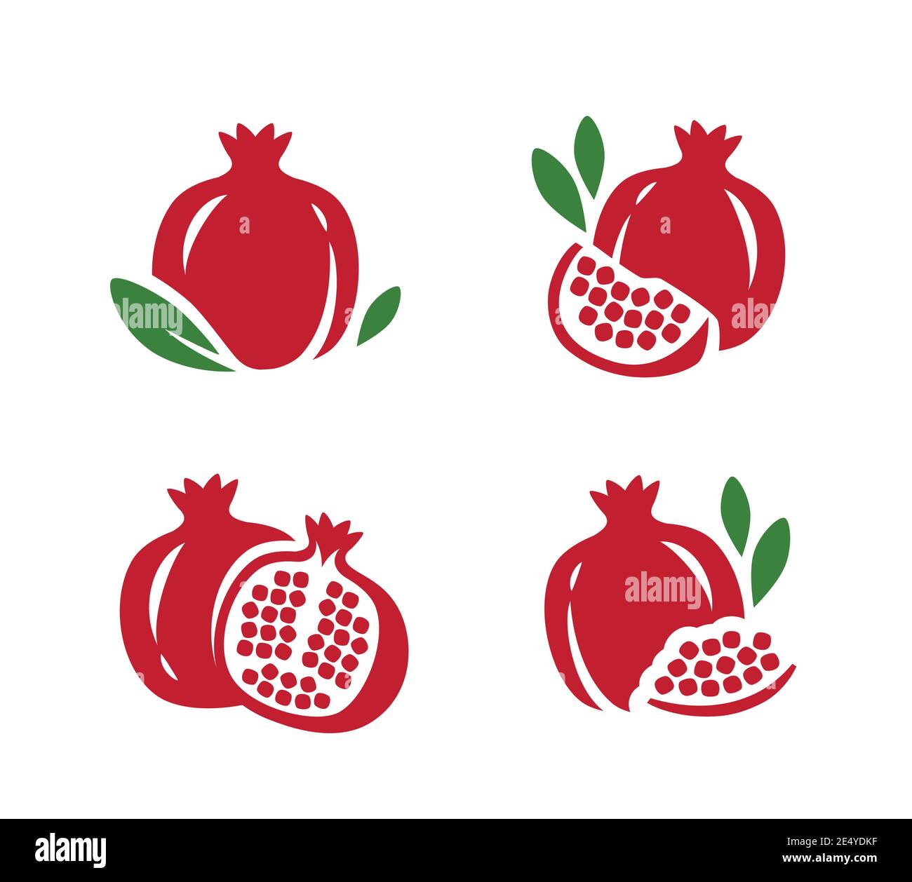 Pomegranate, seeds garnet icons set. Fruit symbol vector Stock Vector