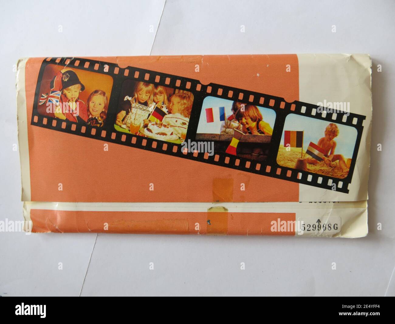 An early example of a Bonusprint paper wallet for sending the printed photos back to customers after their camera film was developed. Stock Photo