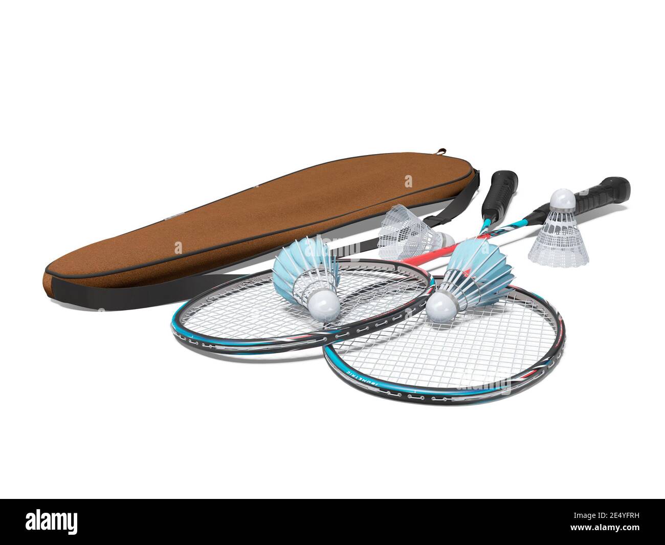 3d rendering set of badminton rackets for adults on white background ...
