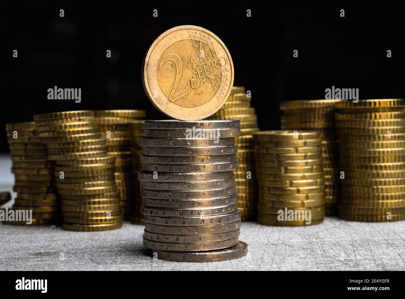Pile of stacked euro coins Stock Photo