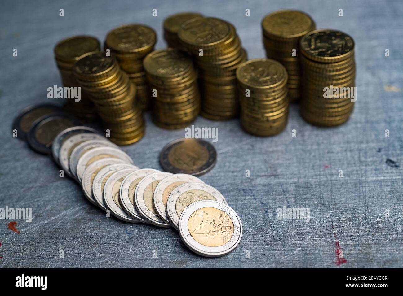 Pile of old and used euro coins Stock Photo