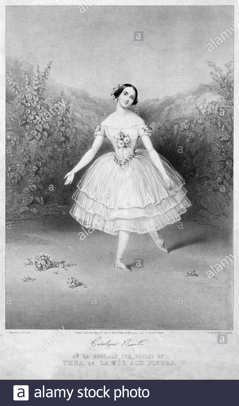 Carolina Rosati portrait, 1826 – 1905 was an Italian ballet dancer who gained fame with the Paris Opera Ballet and the Imperial Ballet in St Petersburg, vintage illustration from 1847 Stock Photo