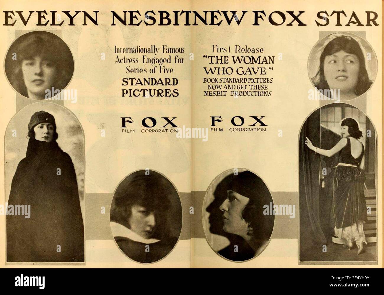 Advertisement in Moving Picture World for the American melodrama film The Woman Who Gave (1918) with Evelyn Nesbit, September 1918 Stock Photo