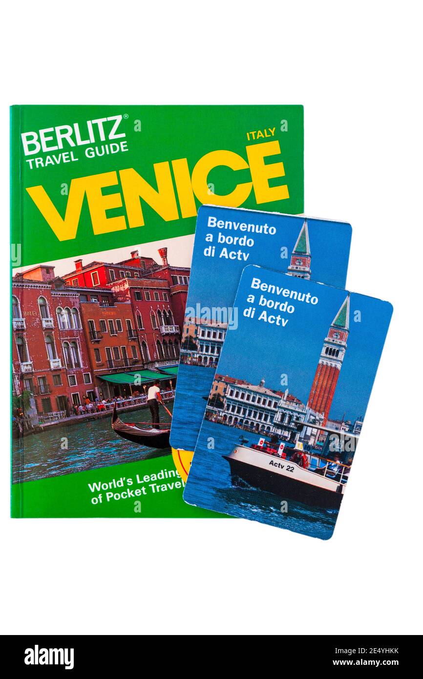 Actv tickets for waterborne services in Venice with Venice Berlitz Travel Guide Stock Photo