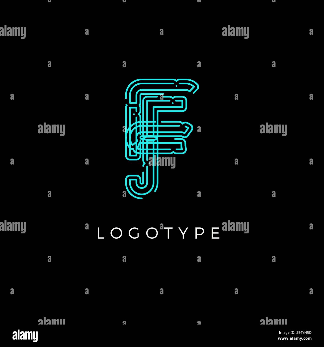 Cyber letter F for digital technology logo concept. Contour circuit style monogram for artificial intelligence product symbol, robotic system logo and Stock Vector