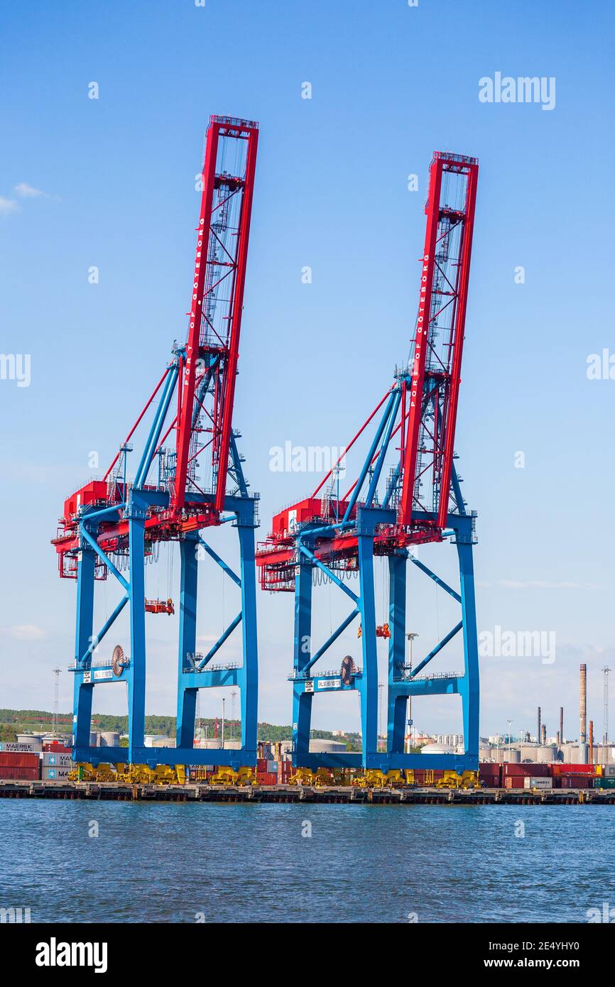 Ship to shore cranes at a harbor Stock Photo
