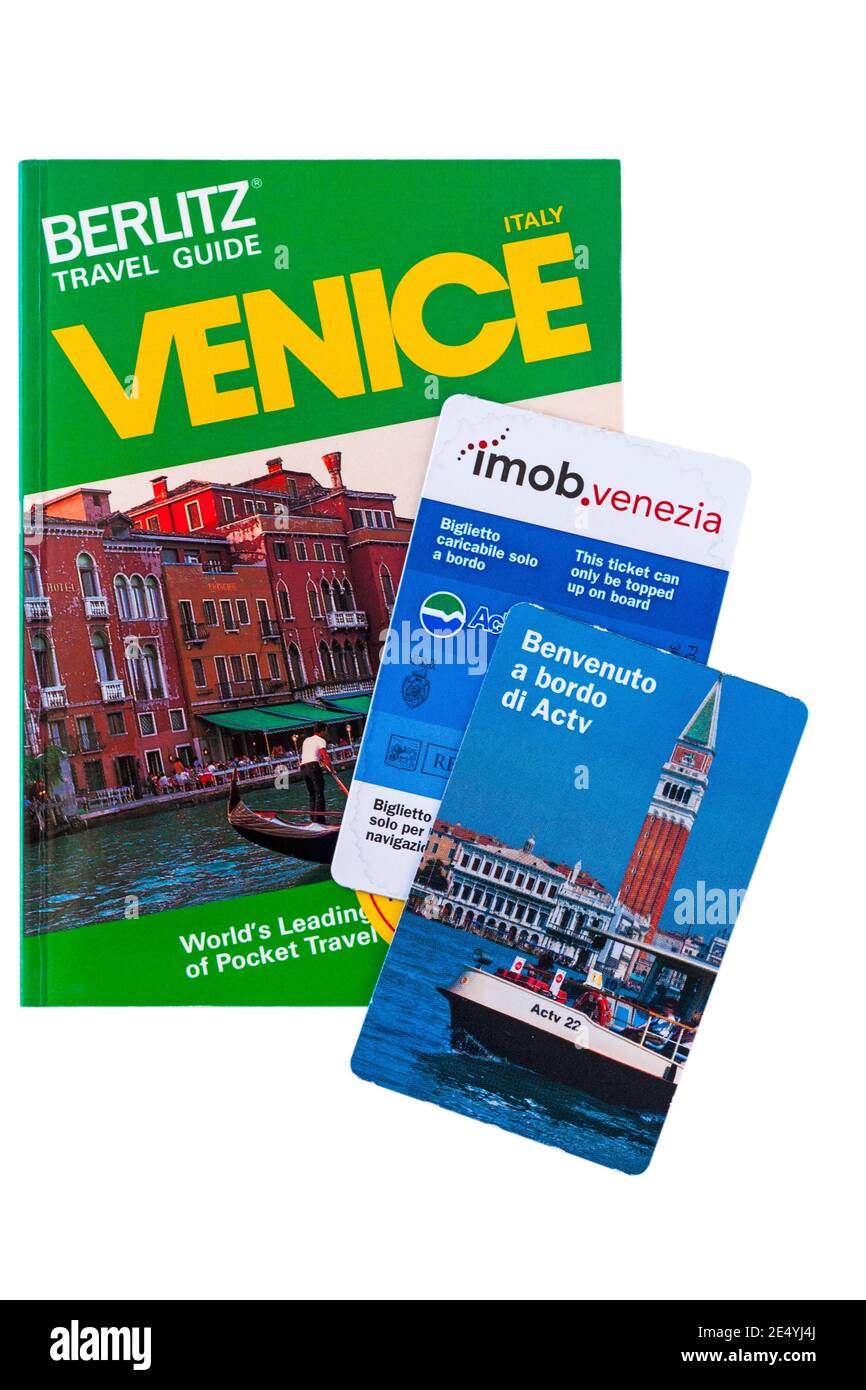 Actv tickets for waterborne services in Venice with Venice Berlitz Travel Guide Stock Photo