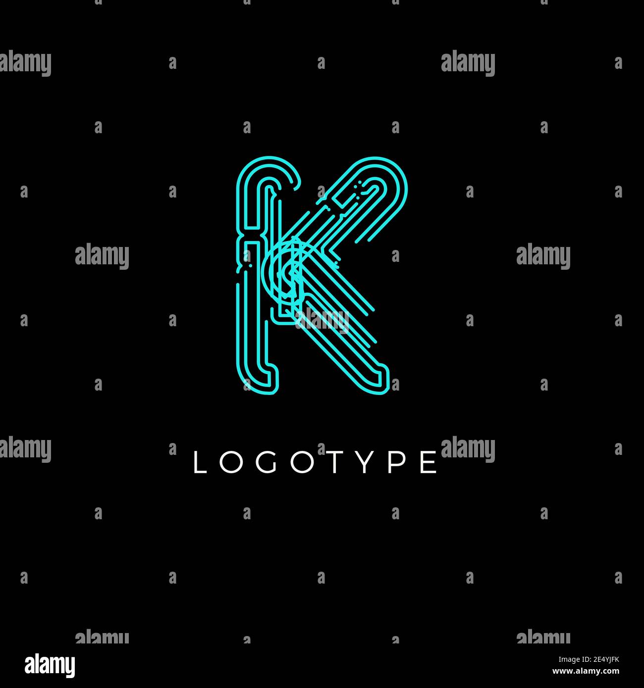 Cyber letter K for digital technology logo concept. Contour circuit style monogram for artificial intelligence product symbol, robotic system logo and Stock Vector
