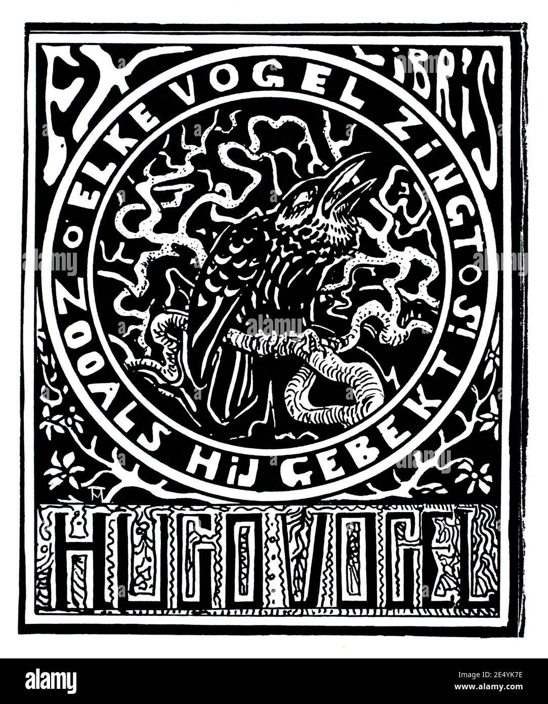 every bird sings, bookplate design for Hugo Vogel by Dutch designer Theo Van Hoytema in 1897 The Studio an Illustrated Magazine of Fine and Applied Ar Stock Photo