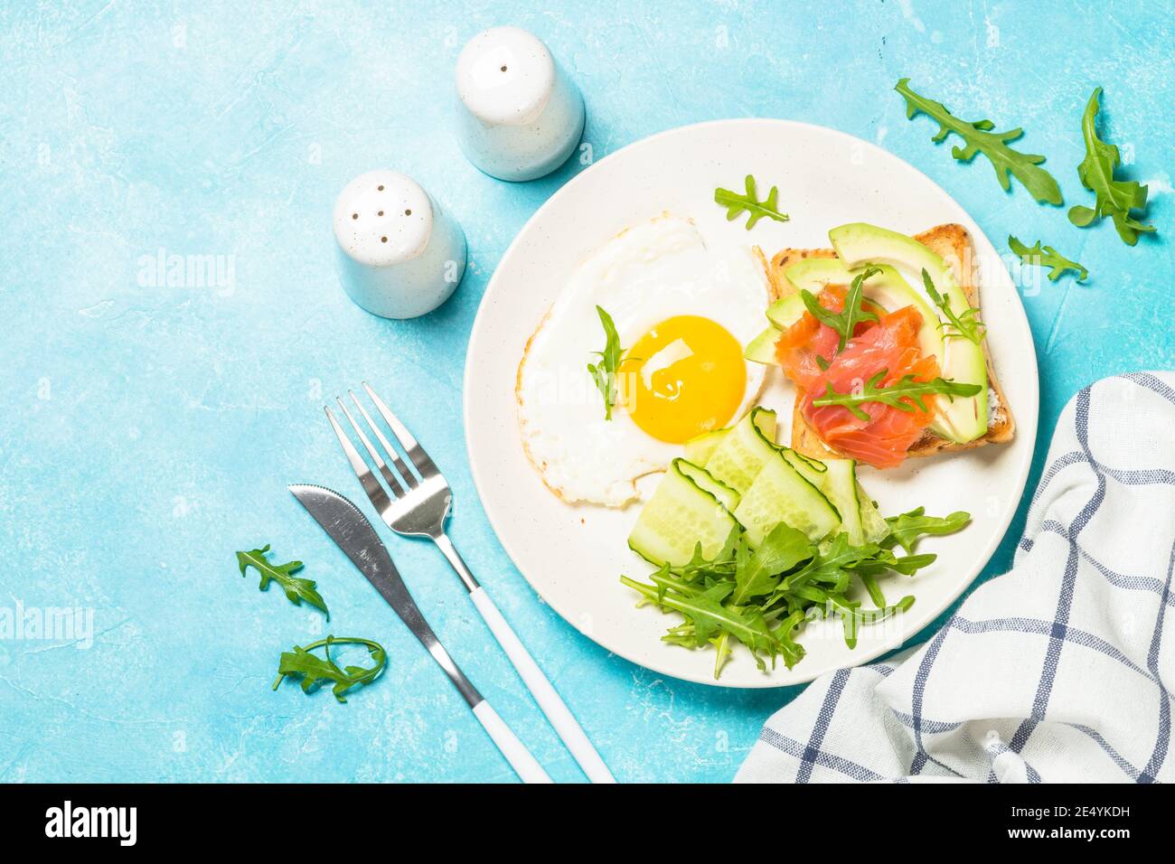 Healthy breakfast with egg, toast and salad Stock Photo - Alamy