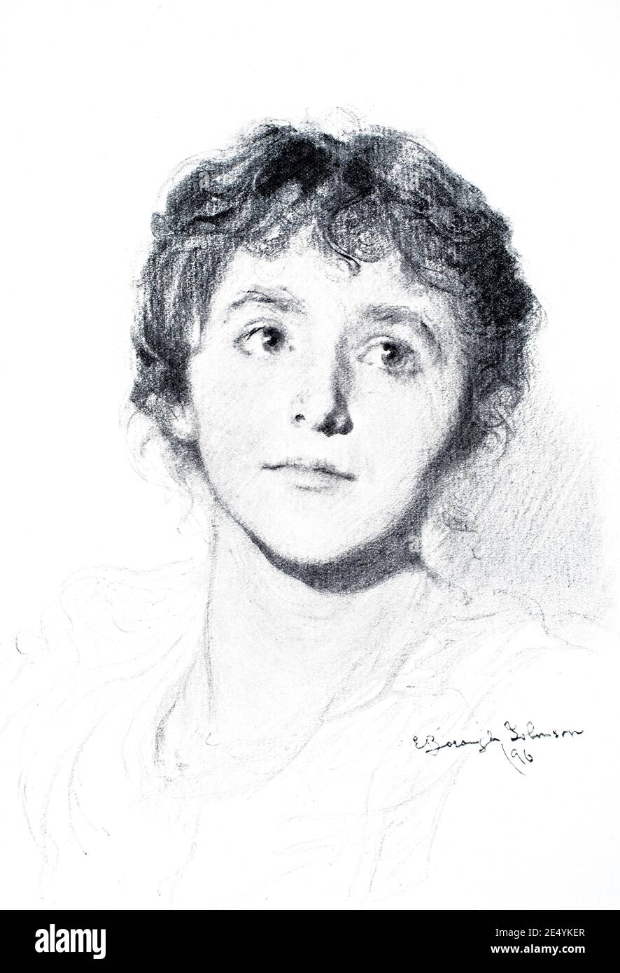 Study in lead pencil, female face drawing from the Herkomer School Bushey, by Esther Borough Johnson,  in 1897 The Studio an Illustrated Magazine of F Stock Photo