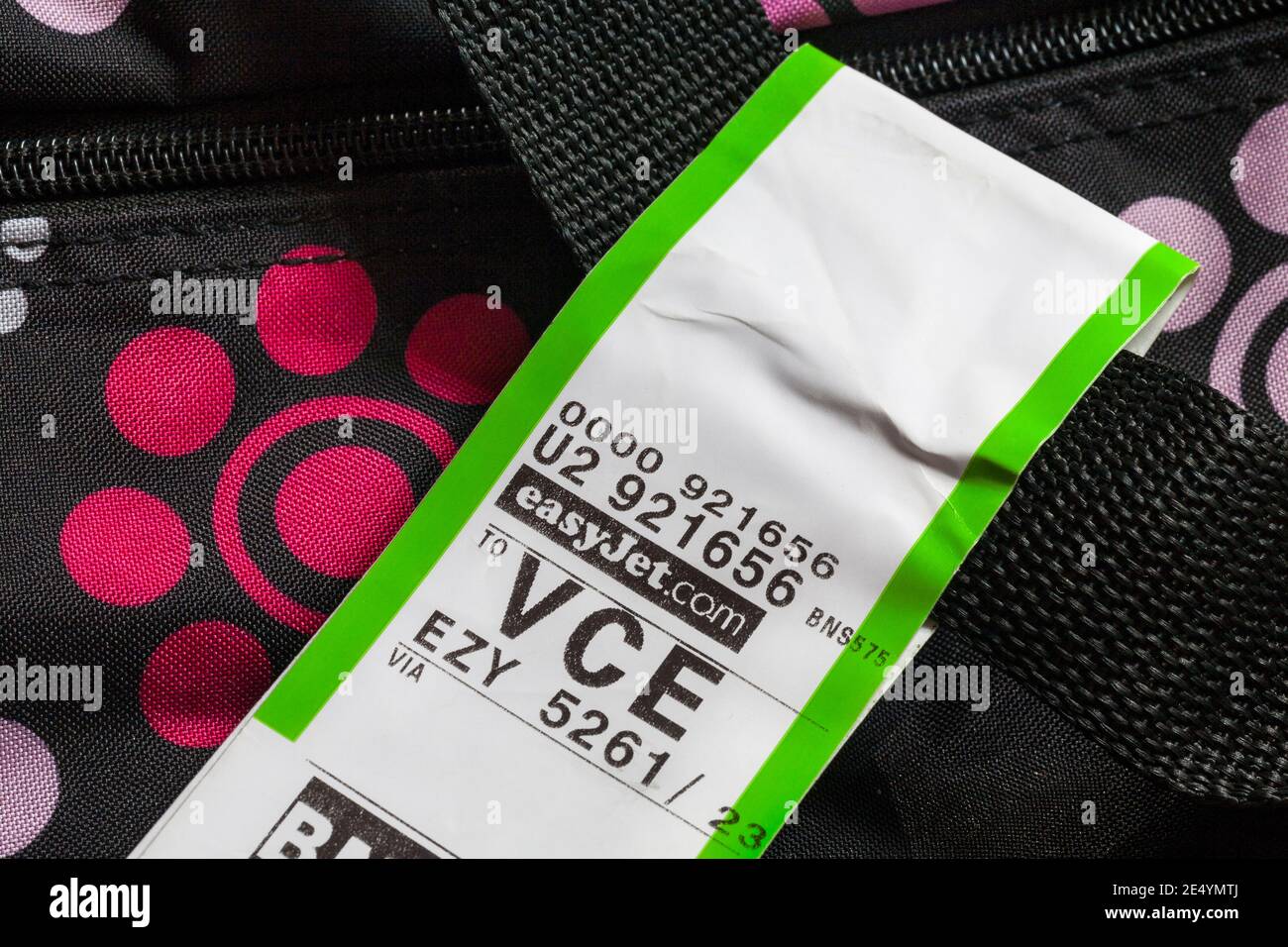 Easyjet luggage label stuck on case holdall luggage for VCE Venice