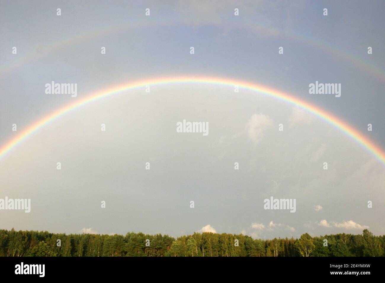 Poland, landscape with rainbow. Stock Photo