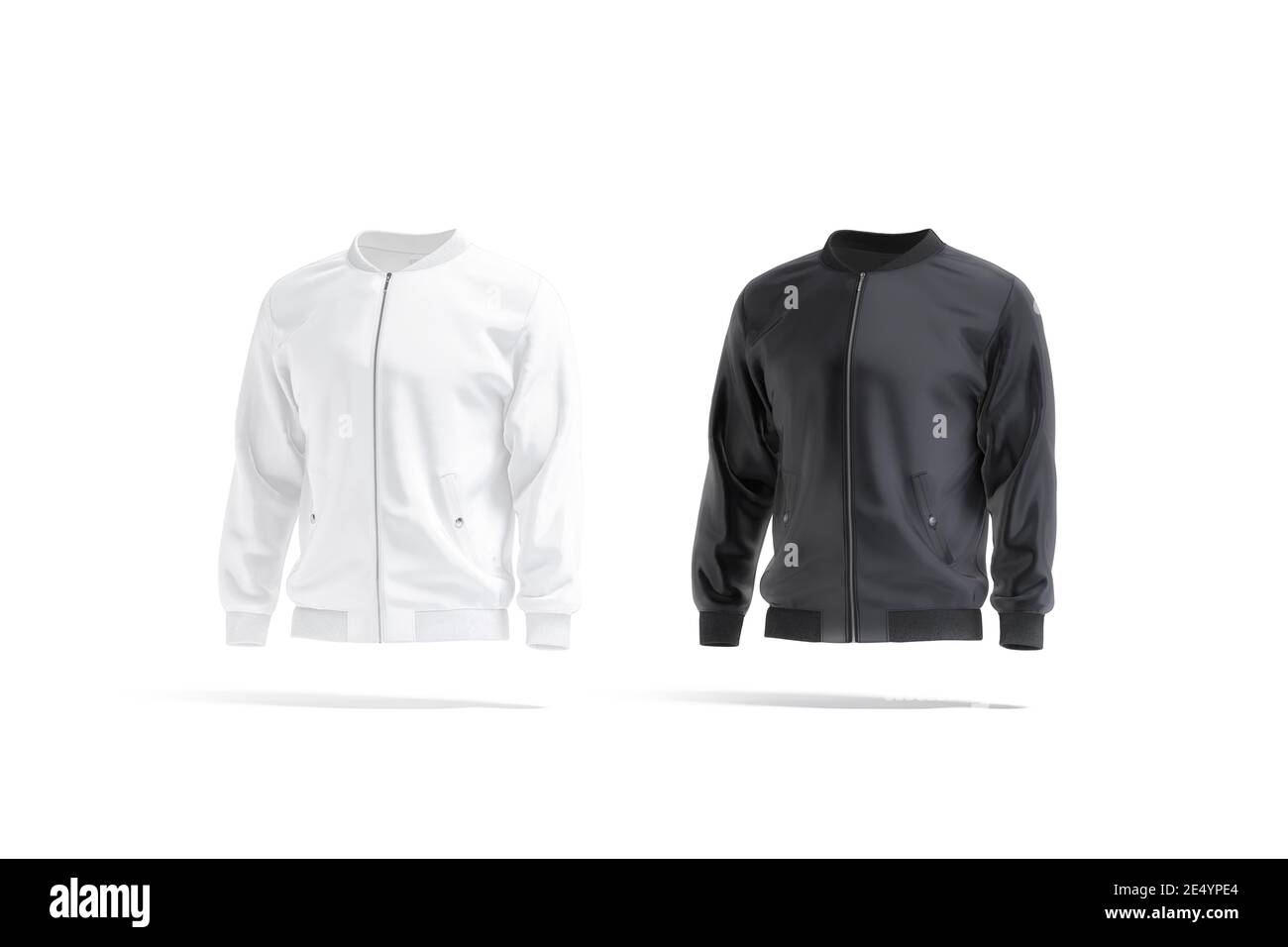 Blank black and white bomber jacket mockup, side view, 3d rendering. Empty windproof male sweatshirt for spring mock up, isolated. Clear fabric or sat Stock Photo