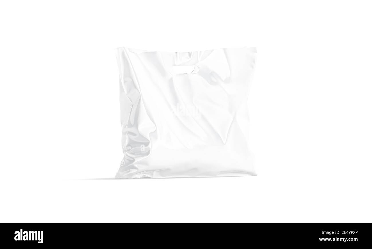 Blank white diecut full plastic bag with handle hole mockup, 3d
