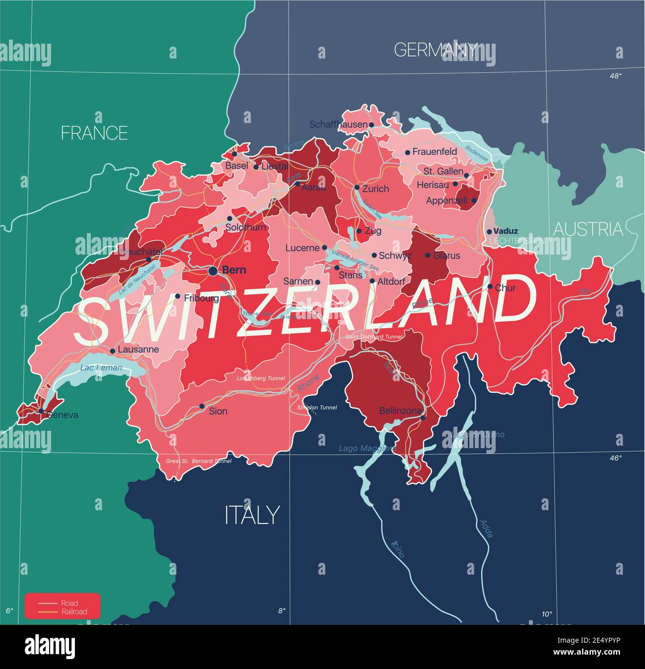Road Map Of Switzerland With Cities And Towns Switzerland Country Detailed Editable Map With Regions Cities And Towns Roads And Railways Geographic Sites Vector Eps 10 File 2E4YPYP