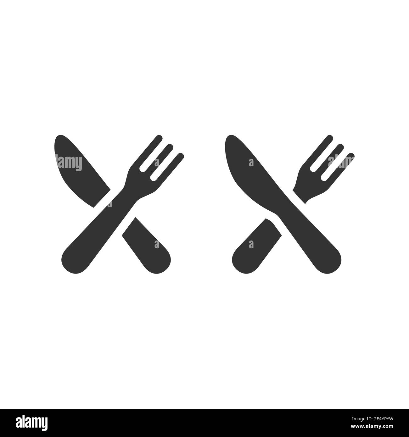 Knife and fork crossed black vector icon. Kitchen, food and restaurant symbol. Stock Vector