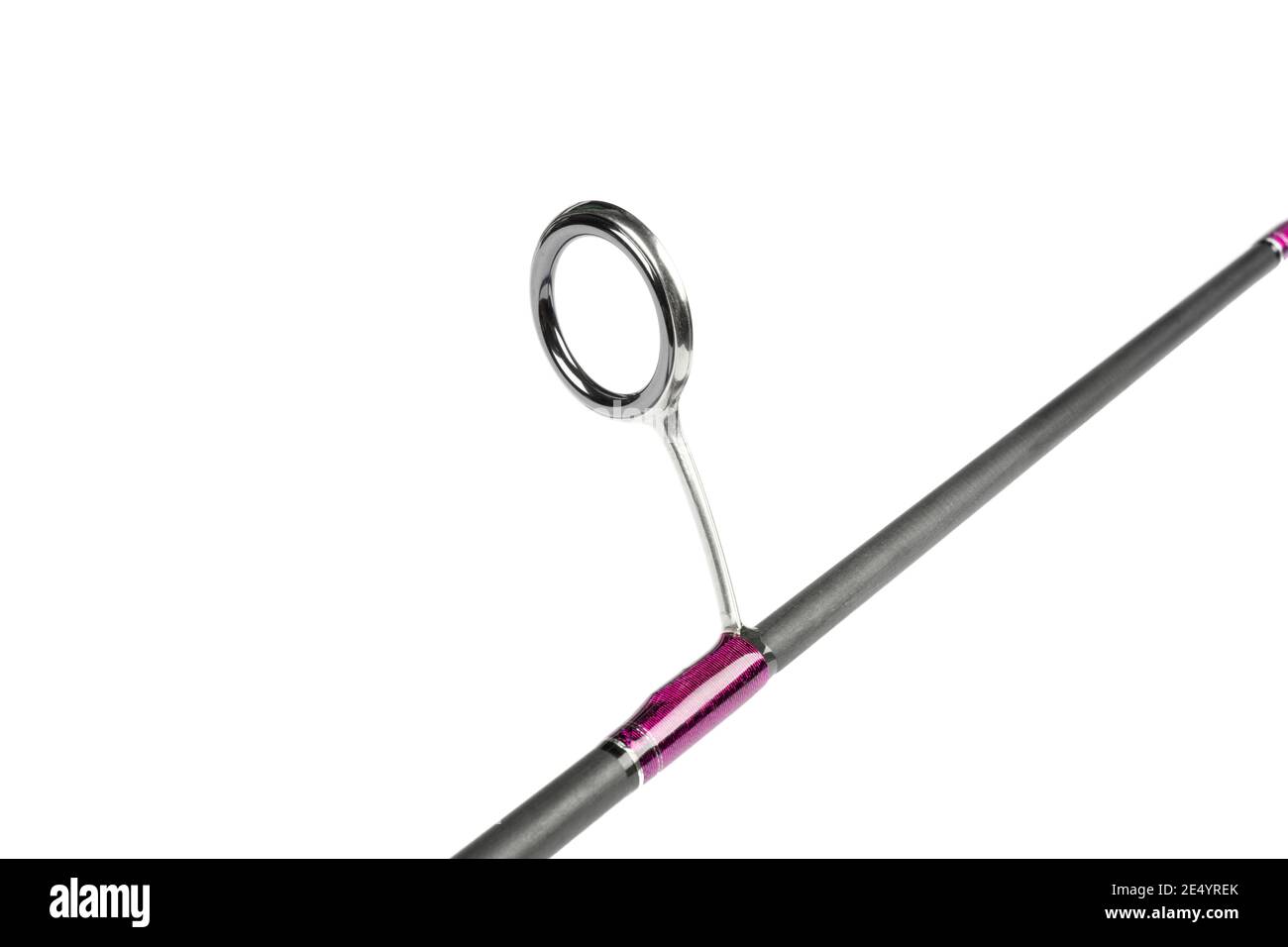 Fishing rod spinning ring with closeup. Fishing rod. Rod rings