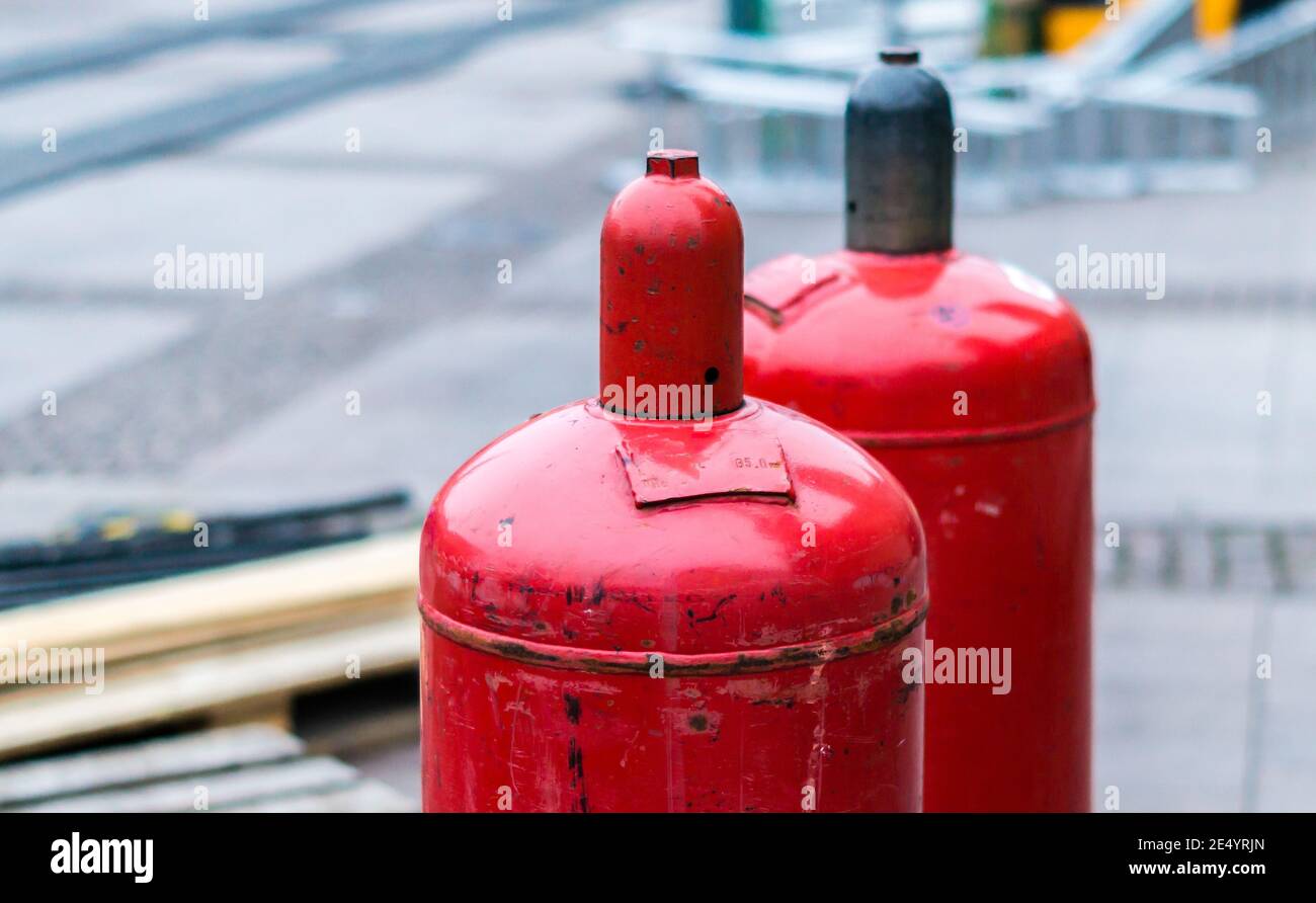Big Propane Gas Bottles At The Refill Station Stock Photo