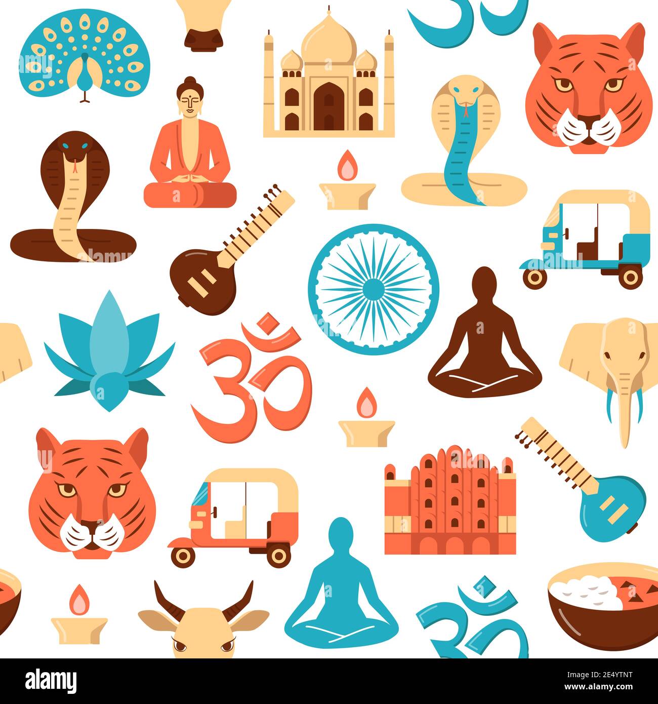 Colorful India seamless pattern in flat style. Repeating background ...