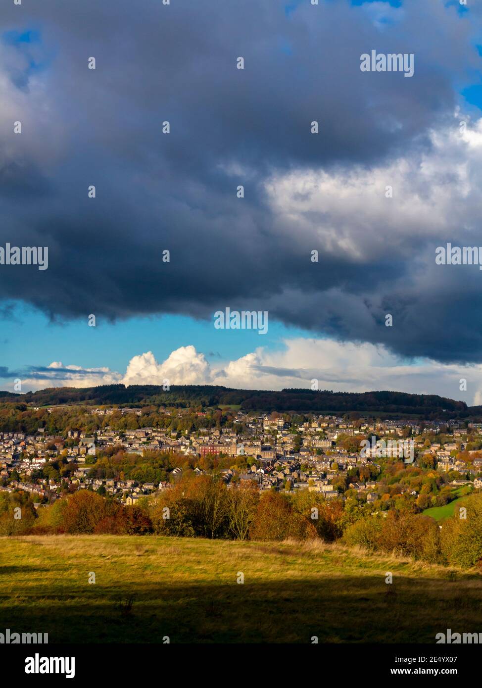 Stormy sky with dark clouds over Matlock the county town of Derbyshire in the Peak District Derbyshire Dales England UK Stock Photo