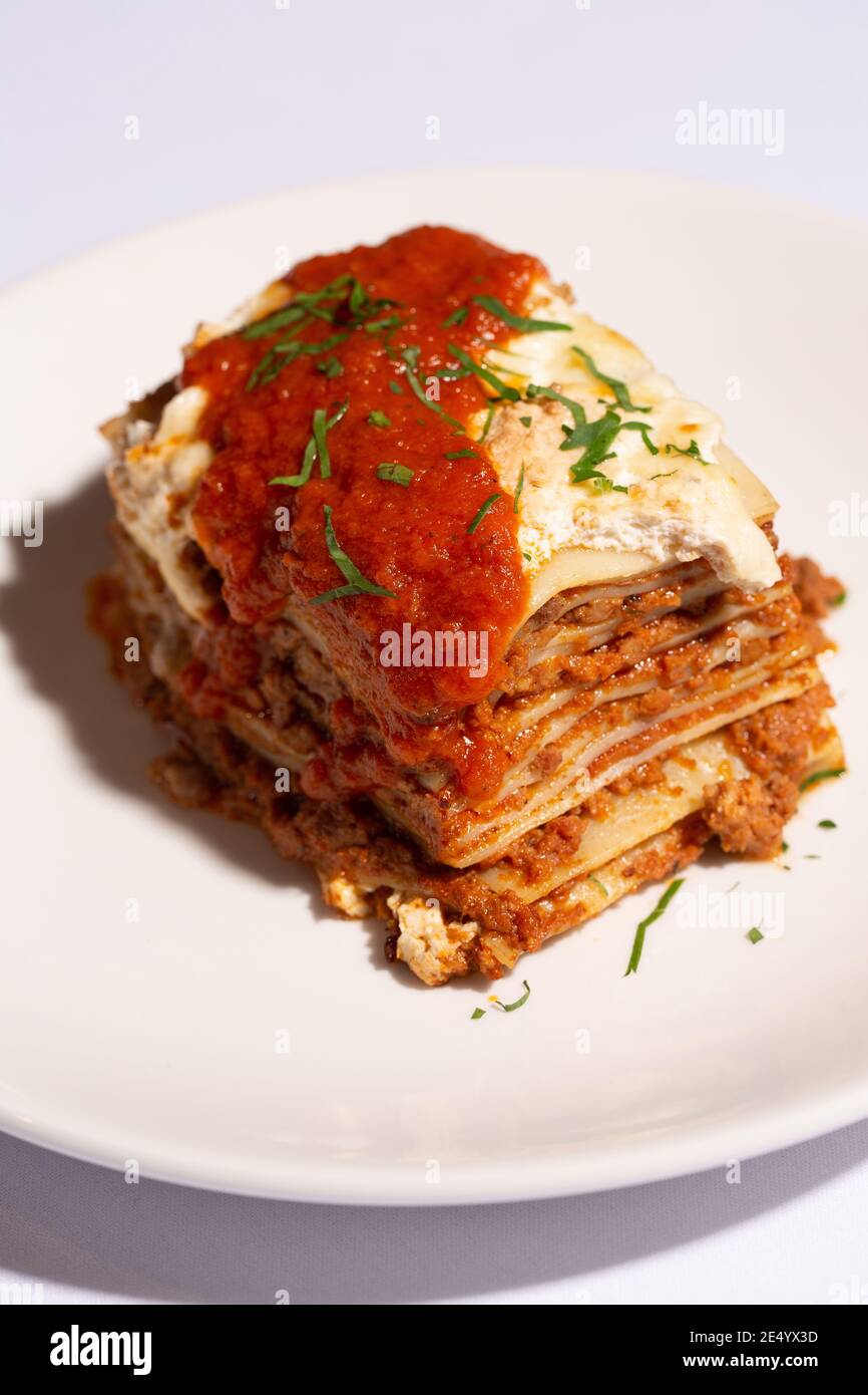 Eye-Level Crop of Lasagna Stock Photo
