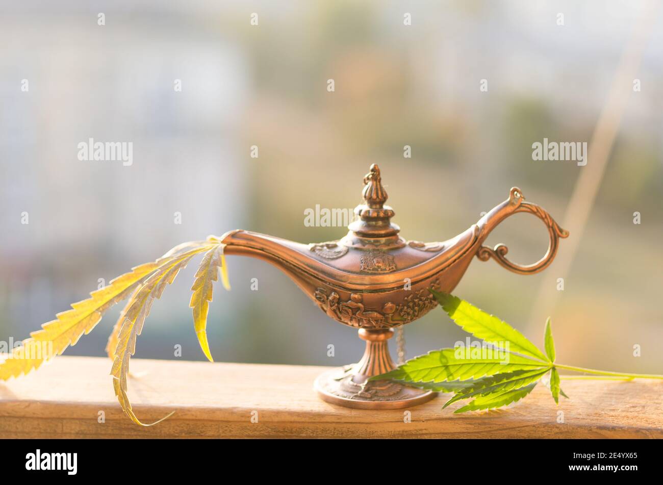 Copper lamp and hemp. Cannabis use. Smoking hemp Stock Photo Alamy
