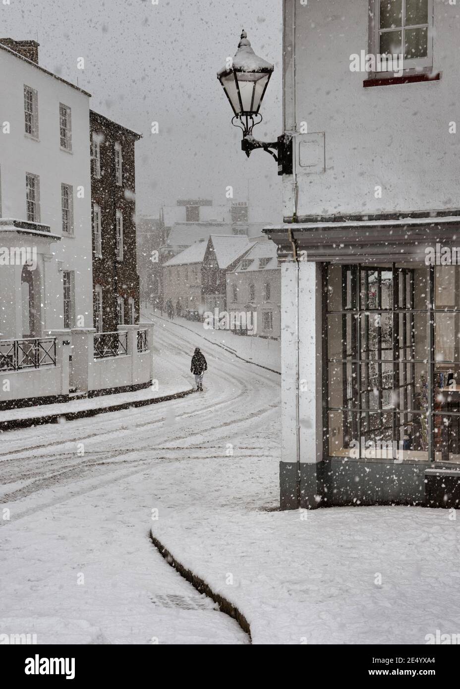 Harrow on the Hill High Street covered with snow in winter, England Stock Photo