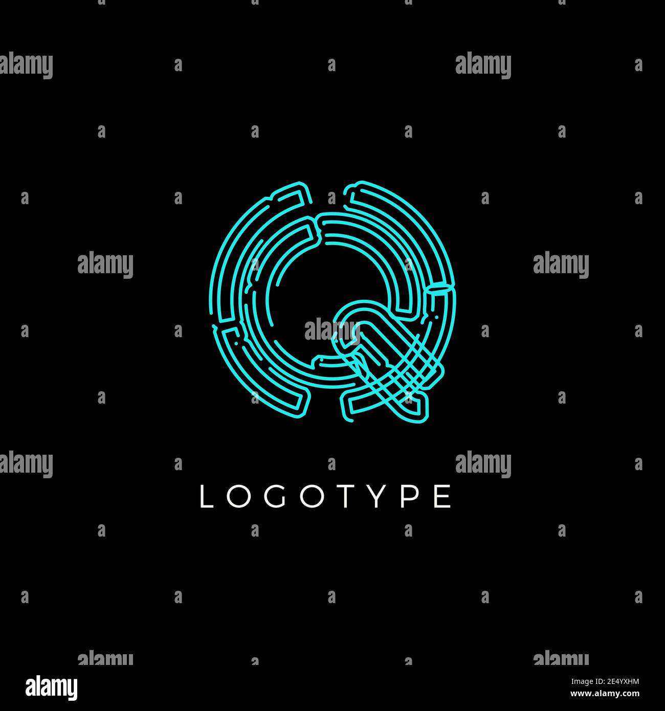 Cyber letter Q for digital technology logo concept. Contour circuit ...