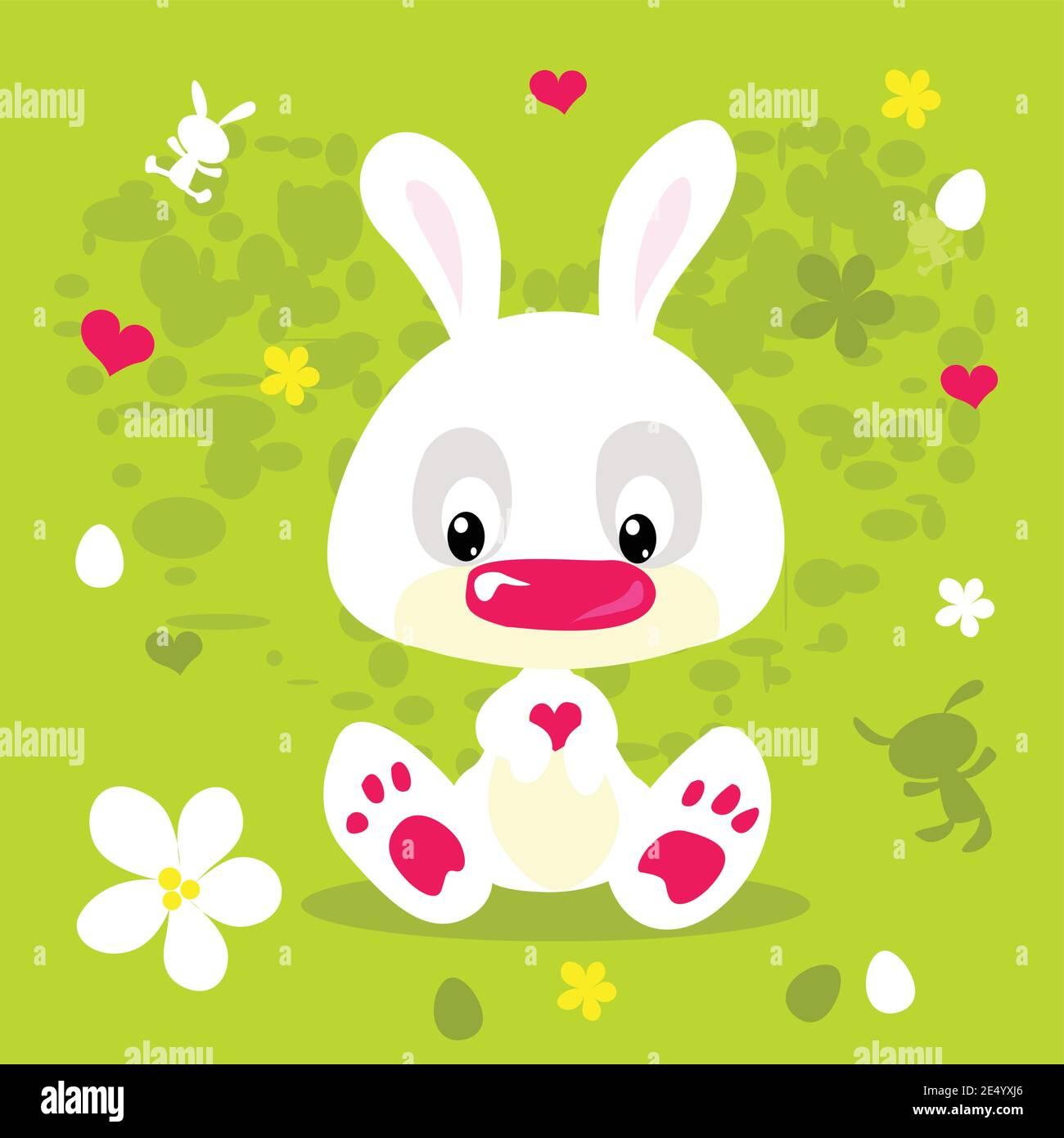 Happy Easter Spring Flat Design with Cute White Bunny - Vector ...