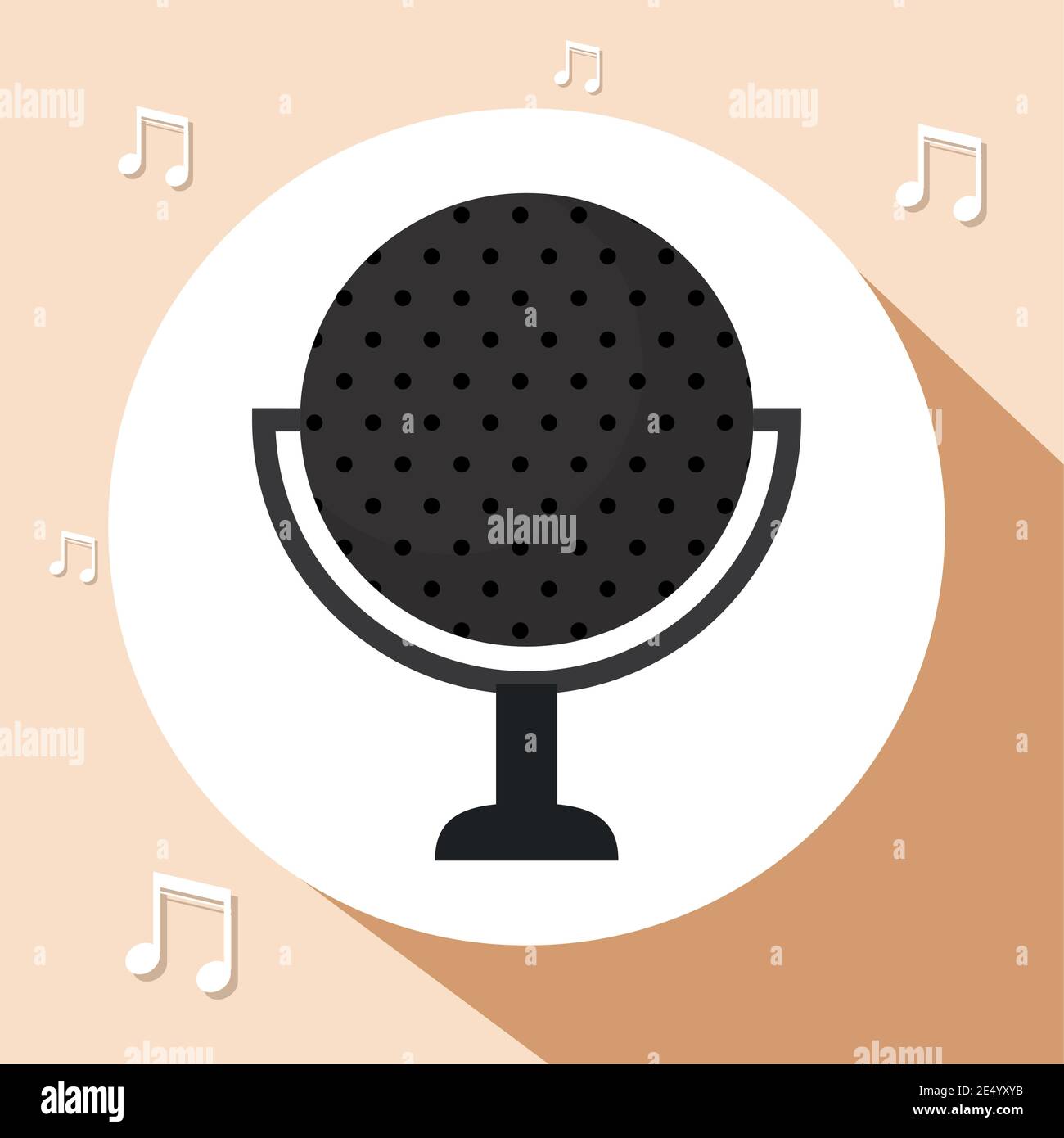 microphone with circle shape and music notes Stock Vector