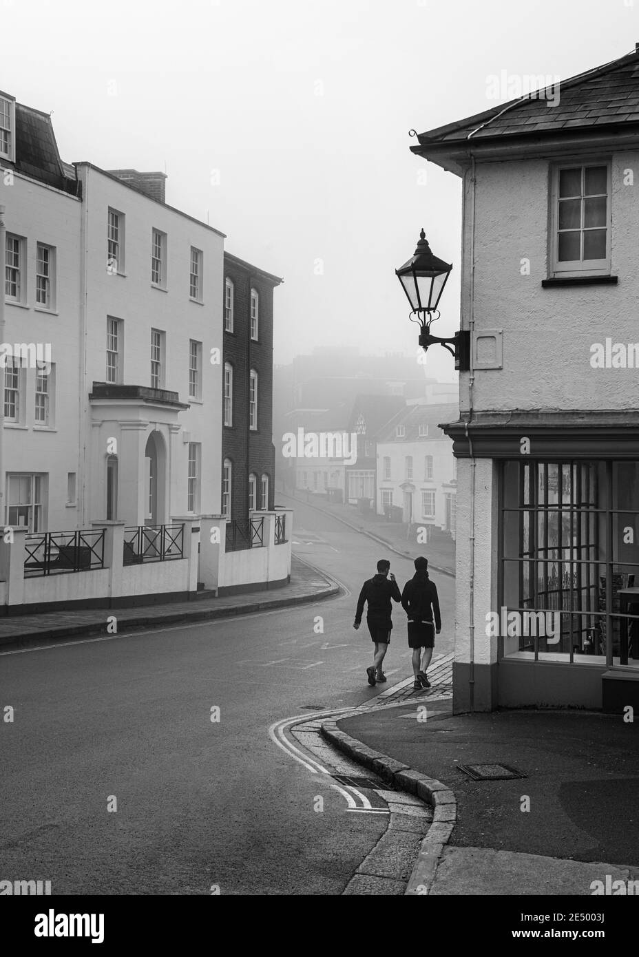 Harrow on the Hill Hight Street view in a foggy morning, England Stock Photo