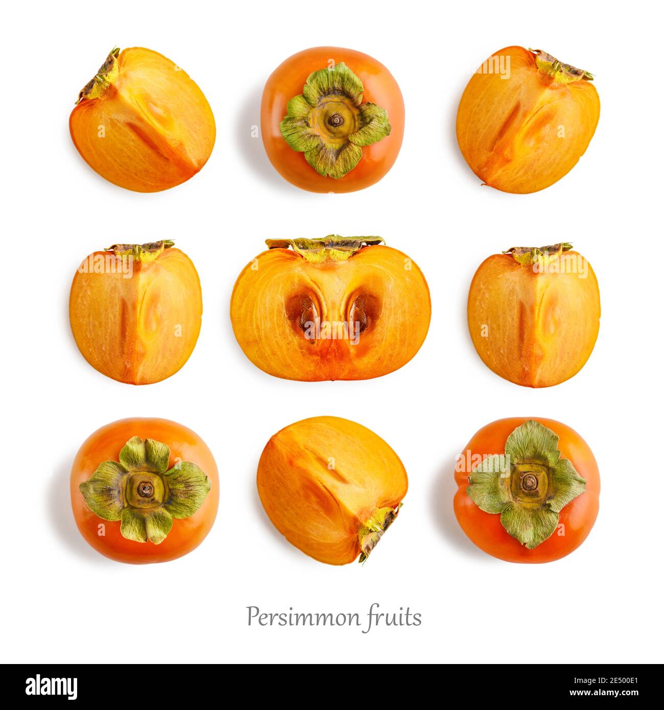 Seamless pattern with persimmon on the white background. Tropical abstract background. Stock Photo