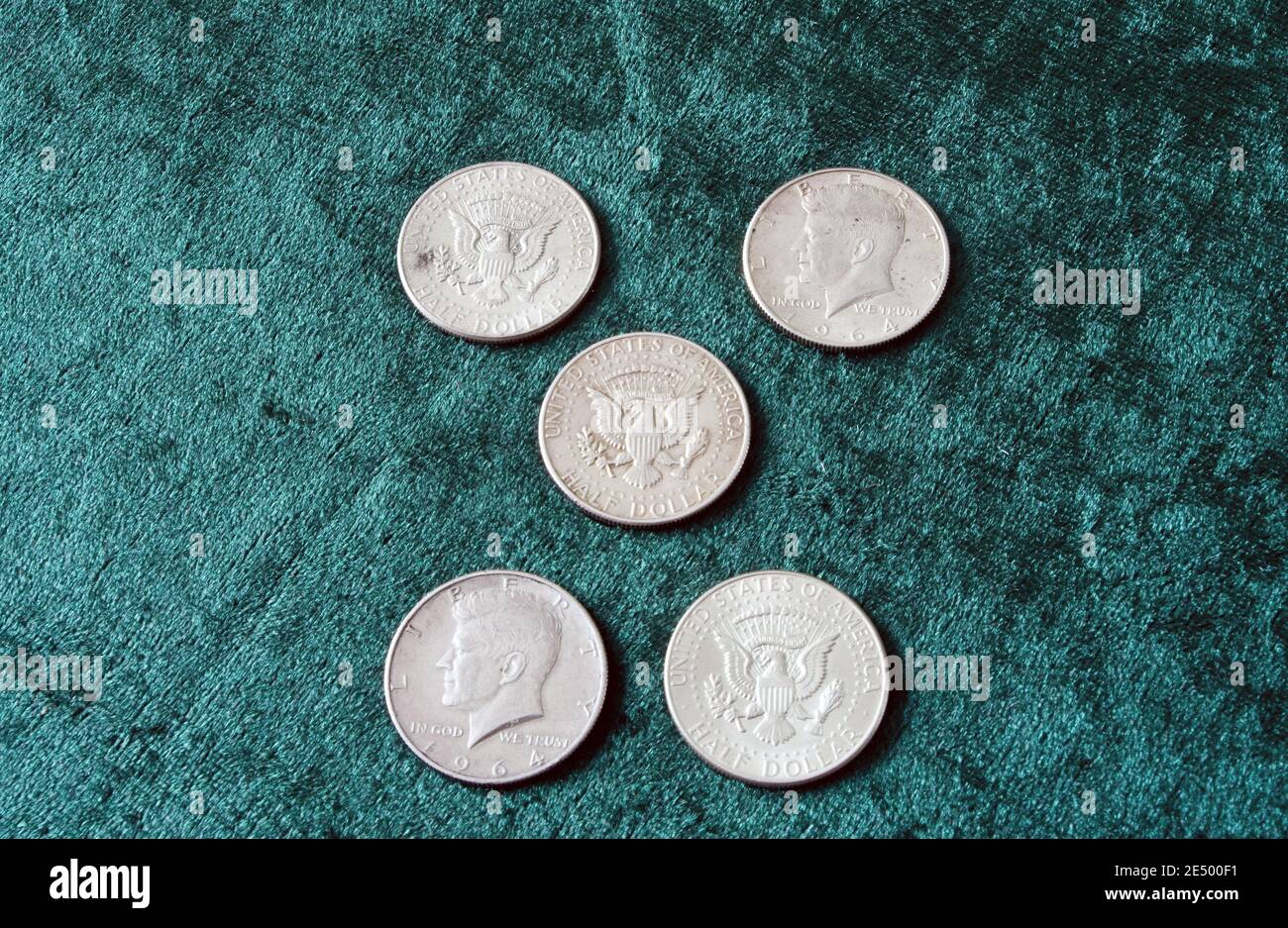 1964 American John F Kennedy Silver Half Dollar Coins ( 90% Silver ) Stock Photo