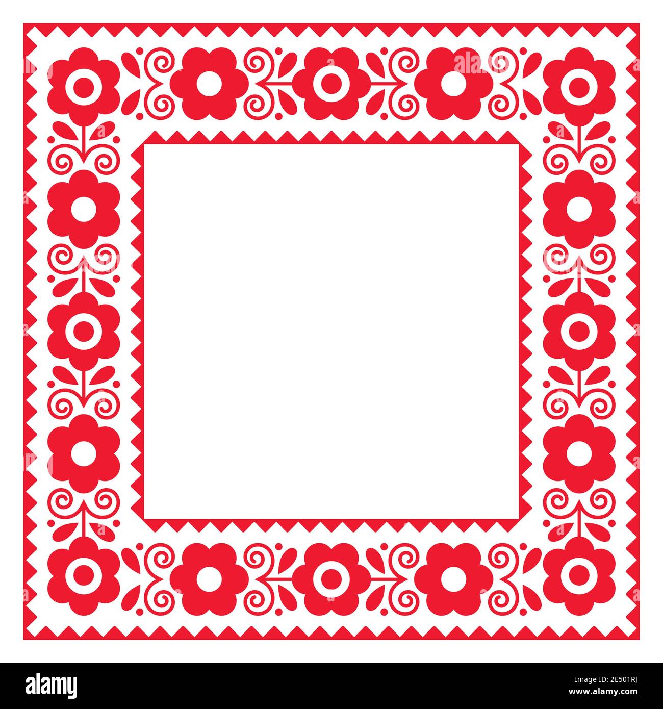 Polish floral folk art cute square frame vector design, perfect for greeting card or wedding invitation Stock Vector