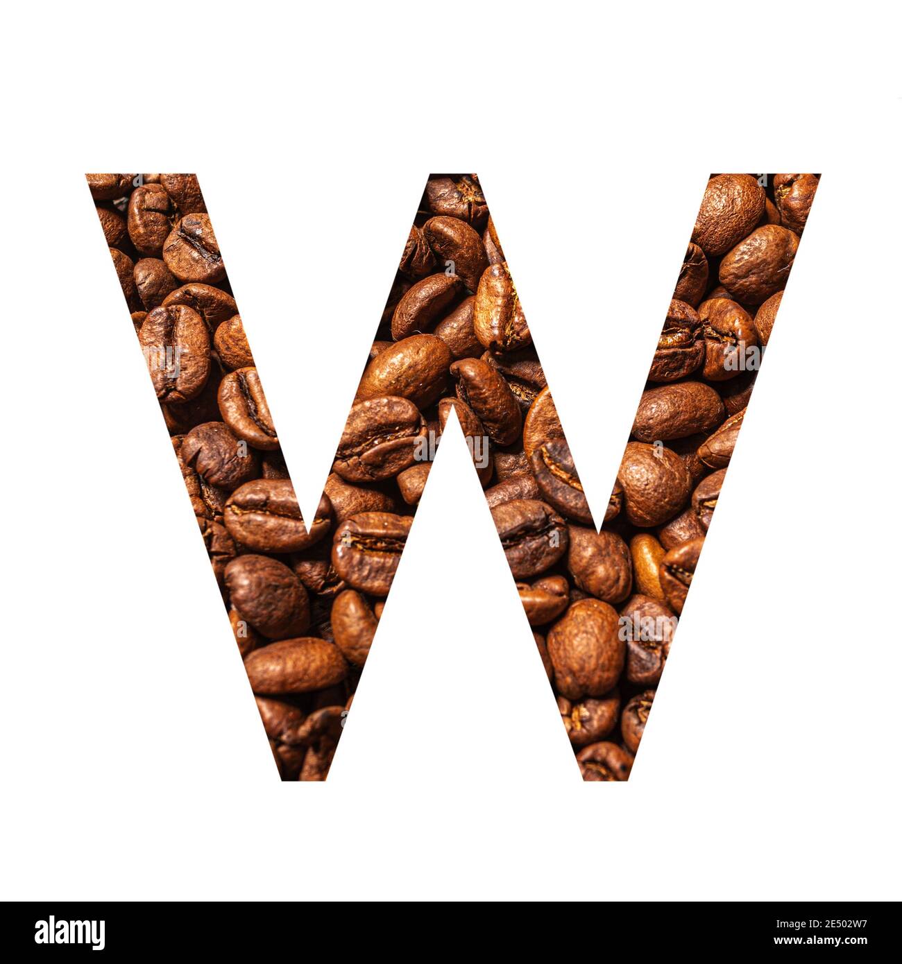 Letter W made from coffee beans isolated on white background Stock Photo