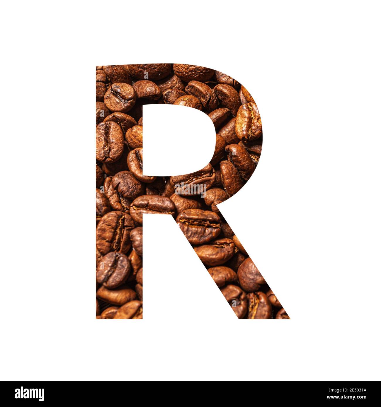 Letter R made from coffee beans isolated on white background Stock Photo