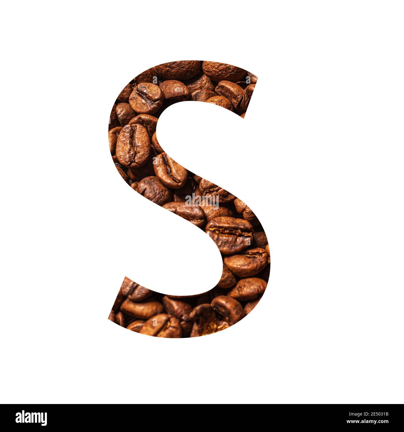 Letter S made from coffee beans isolated on white background Stock Photo