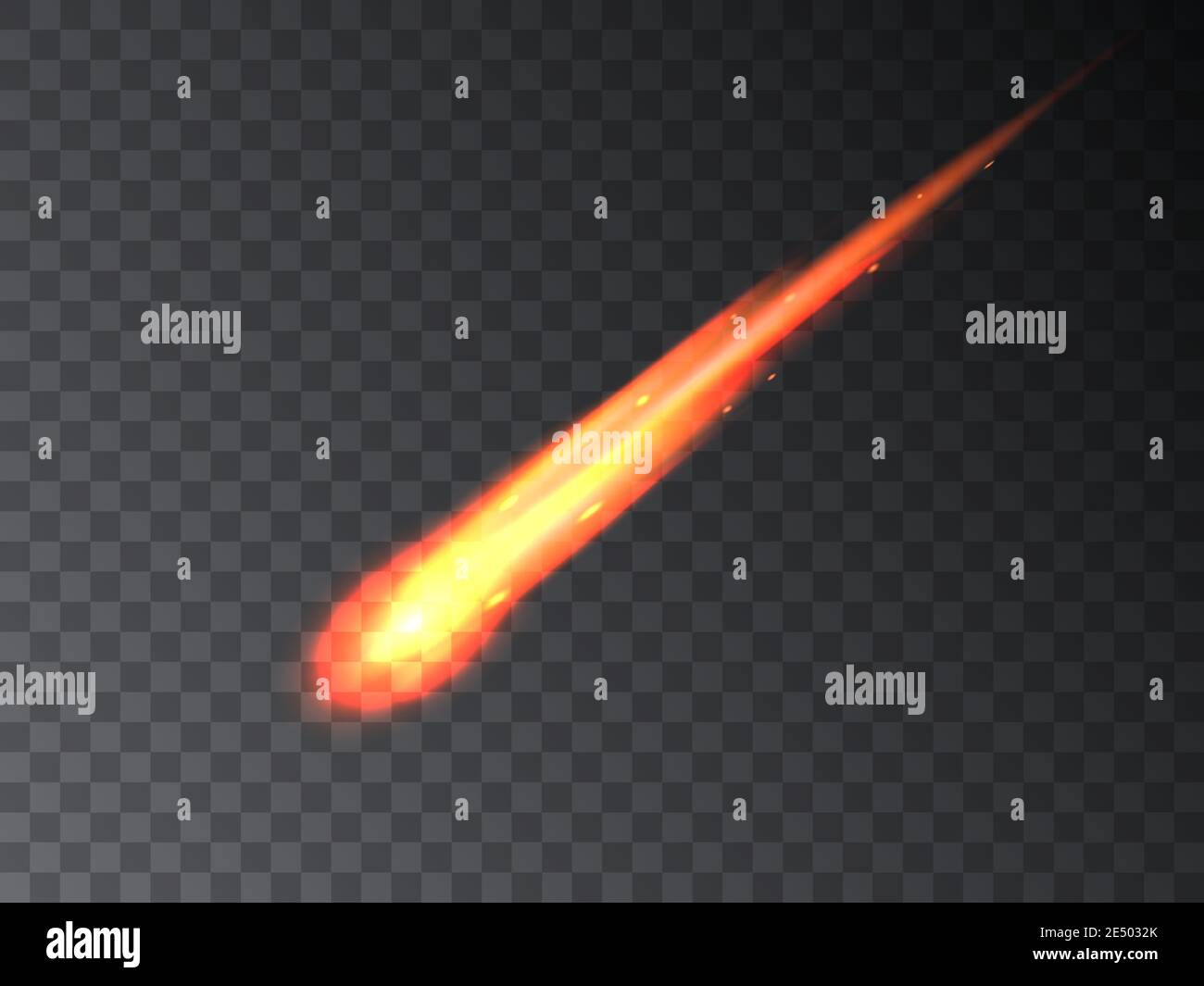 Falling fireball meteorite. Vector illustration of a burning falling fireball meteor, comet, meteorite, asteroid isolated on a transparent background. Stock Vector