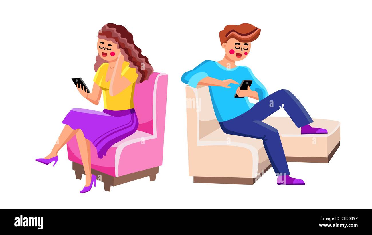 Using Smartphones Man And Woman People Vector Stock Vector