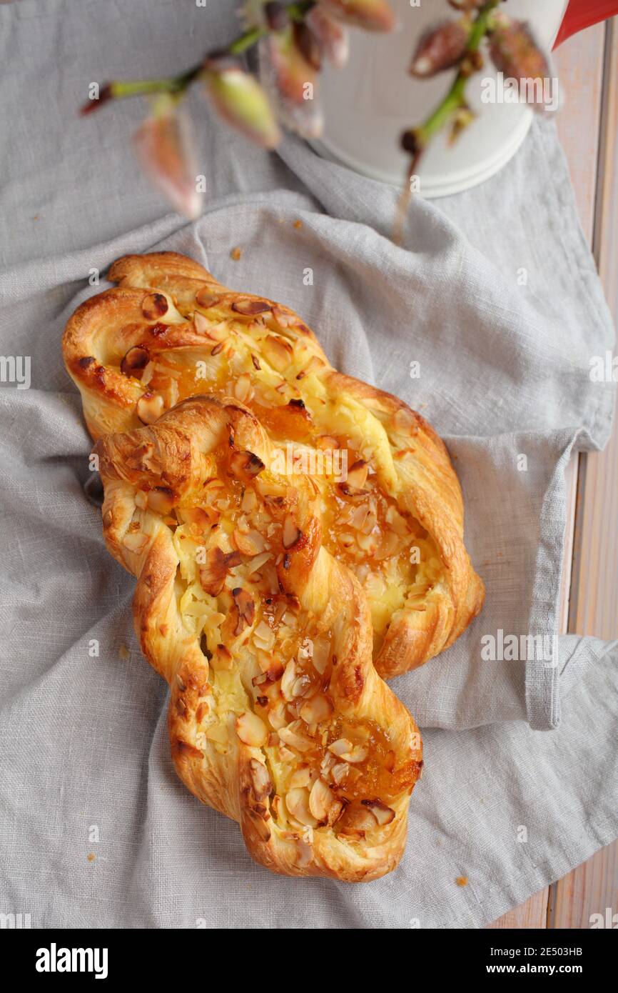 Danish Pastry with almonds Stock Photo