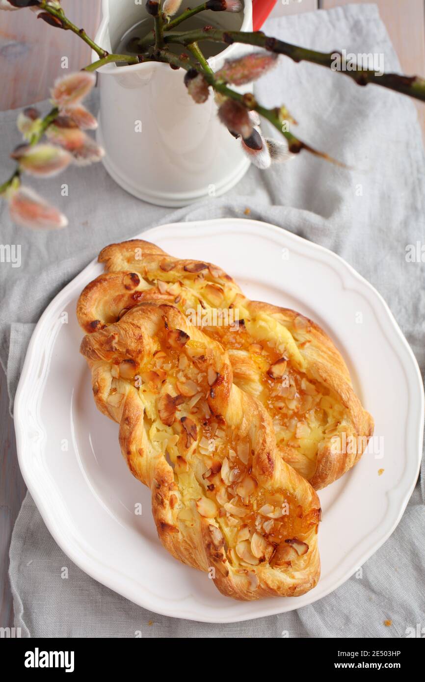 Danish Pastry with almonds Stock Photo