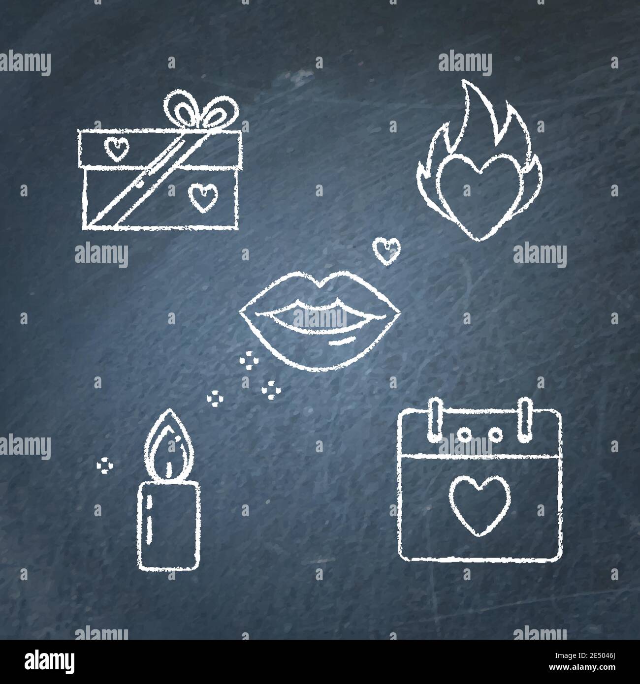 Chalkboard Valentine day icon set in line style. Love symbols sketches ...