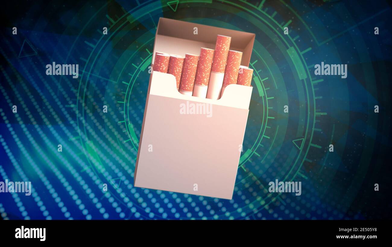 Cigarette box on modern background - danger of smoking concept, 3D