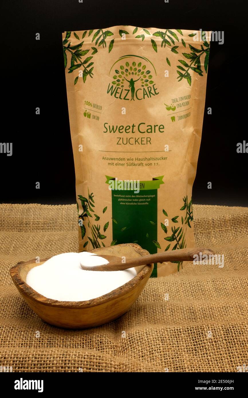 SweetCare sugar crystal, zero calorie cane sugar replacement Stock Photo