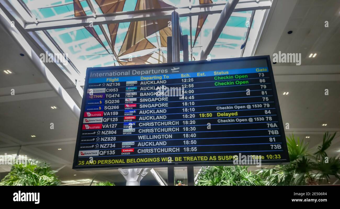 Brisbane , Australia - April 8 , 2019: Airport international departures board at Brisbane Airport, Australia. Stock Photo