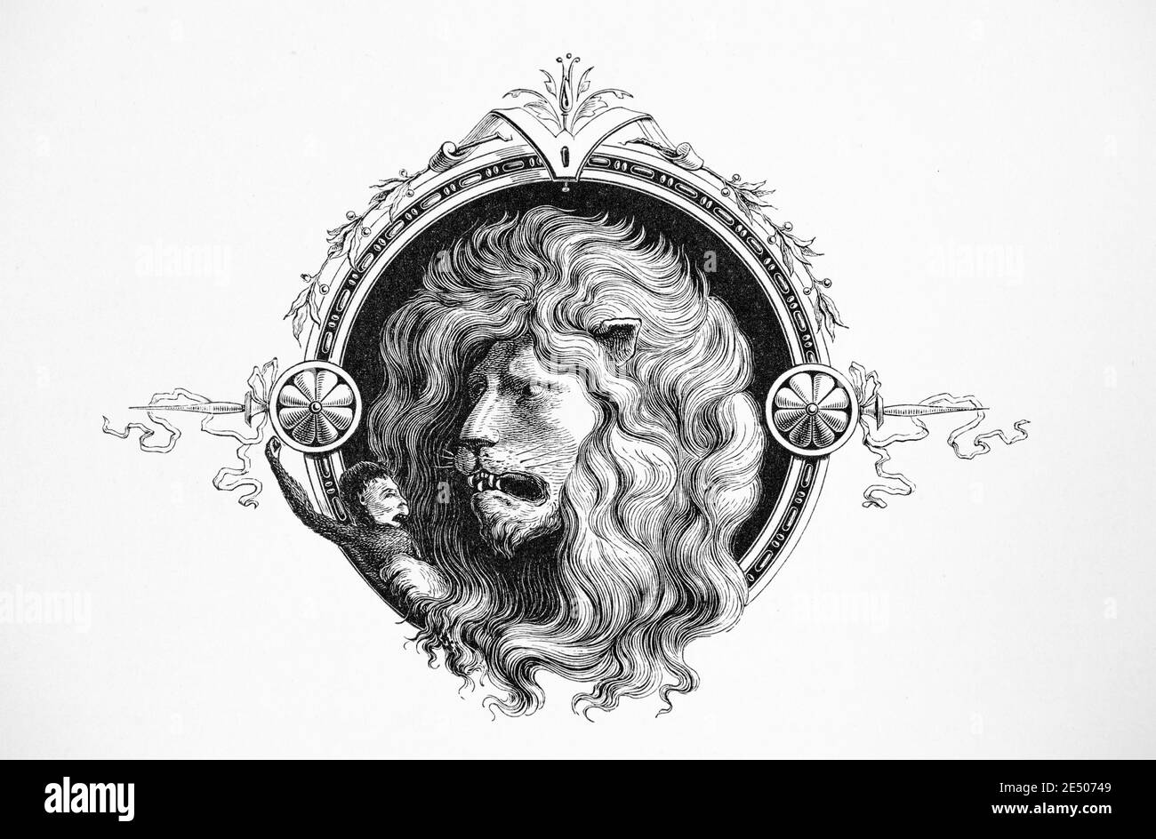 Illustration to Heine´s poem "Epilog", an epilogue on lions, German writer  and poet Heinrich Heine, poem collection Romancero, 1880 Stock Photo - Alamy